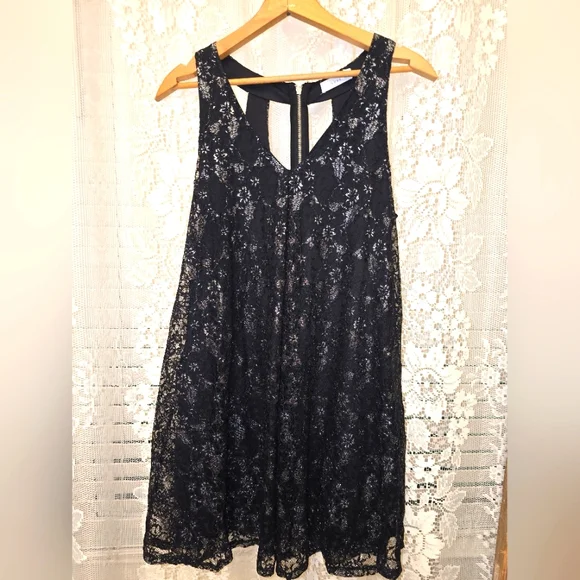 Lush Dresses | Lush, Sleeveless Black Lace Dress, Metallic Silver Accents, Womens Medium | Color: Black/Silver | Size: M | Tx_Angel's Closet